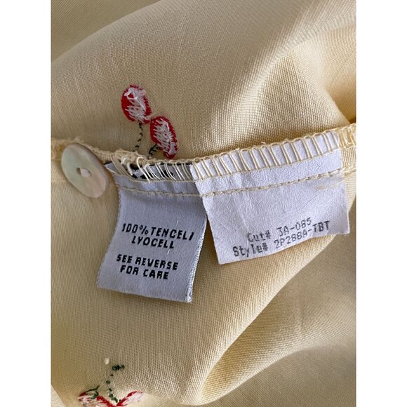 Vintage AKS Amy K Su Sleeveless Top Yellow with Red Cherries Womens Size XL - Picture 8 of 9